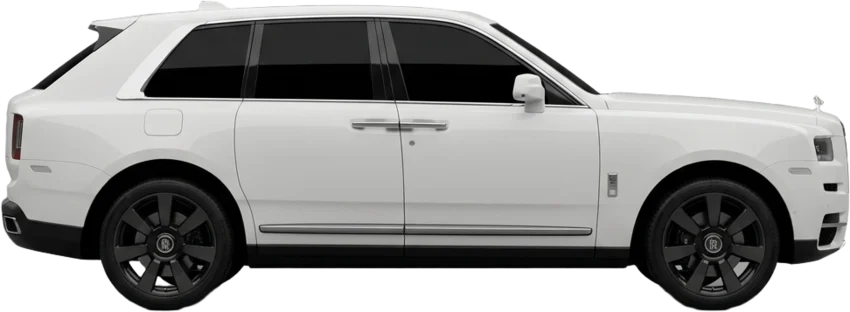 White Rolls-Royce Cullinan in side profile, facing right